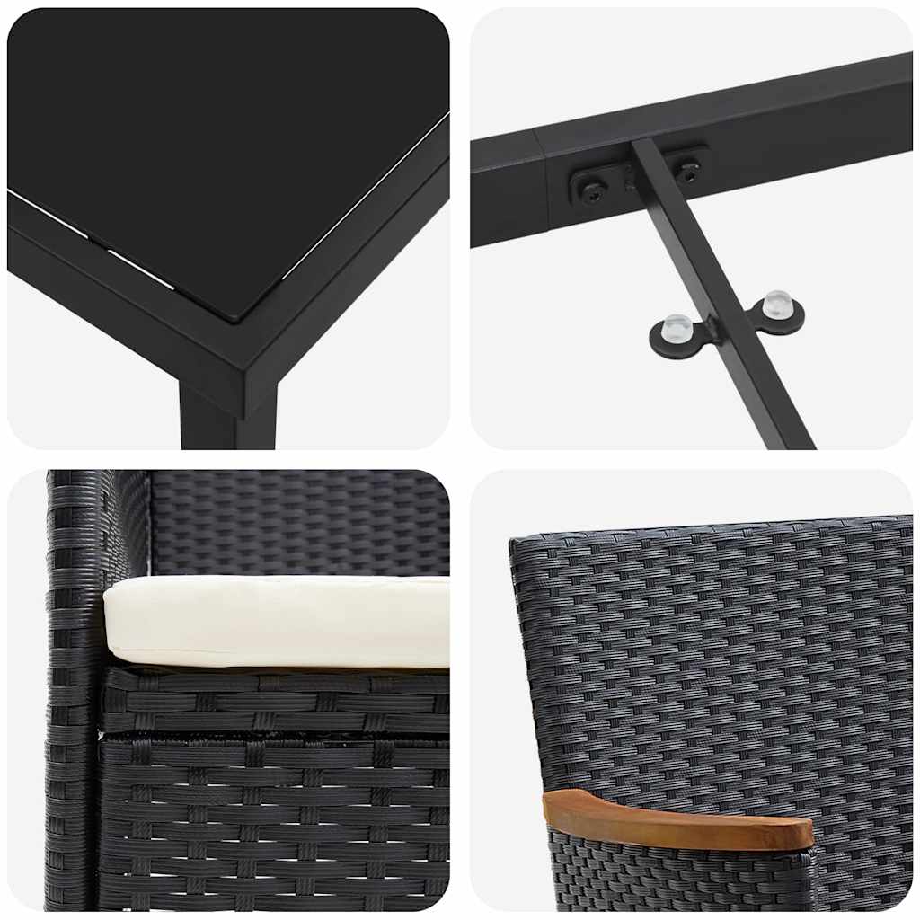 Set da Pranzo per Giardino 5 pz Nero polyrattan