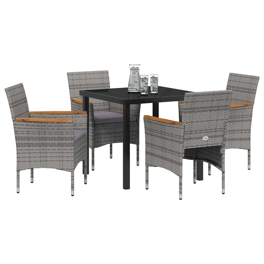 Set da Pranzo per Giardino 5 pz Grigio polyrattan