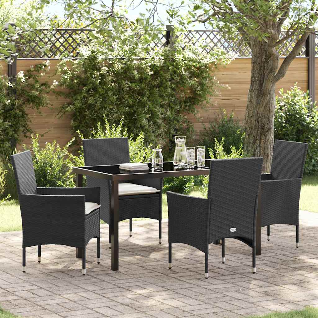 Set da Pranzo per Giardino 5 pz Nero polyrattan