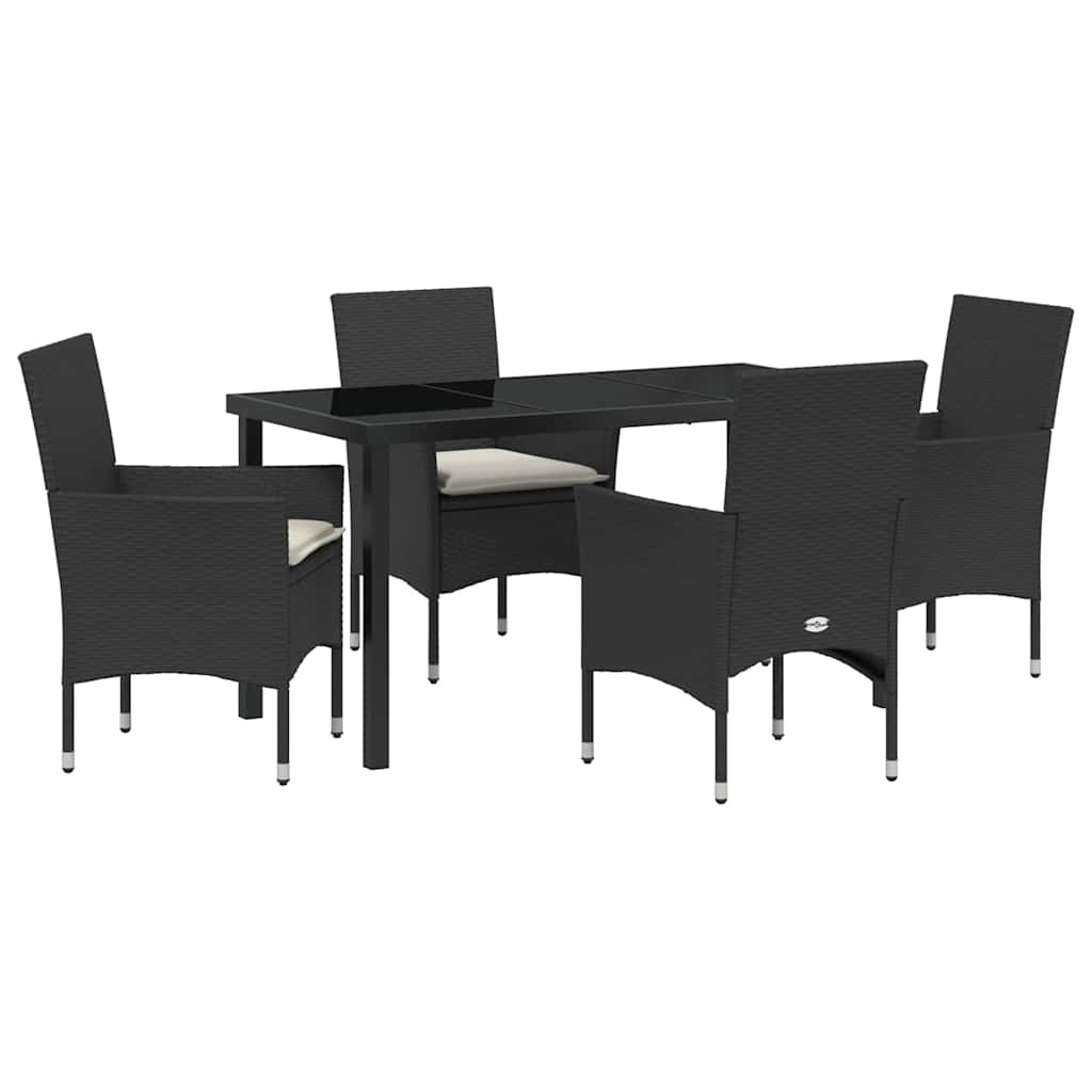 Set da Pranzo per Giardino 5 pz Nero polyrattan