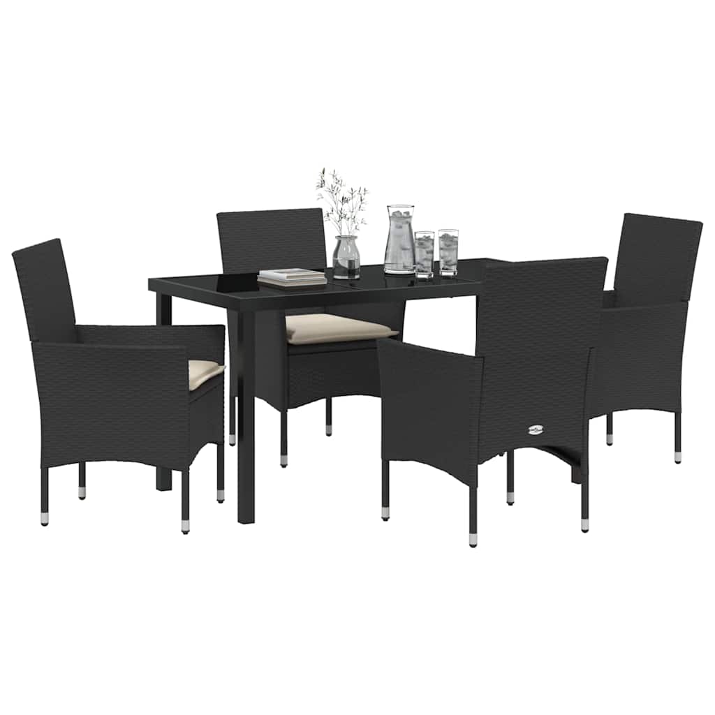 Set da Pranzo per Giardino 5 pz Nero polyrattan