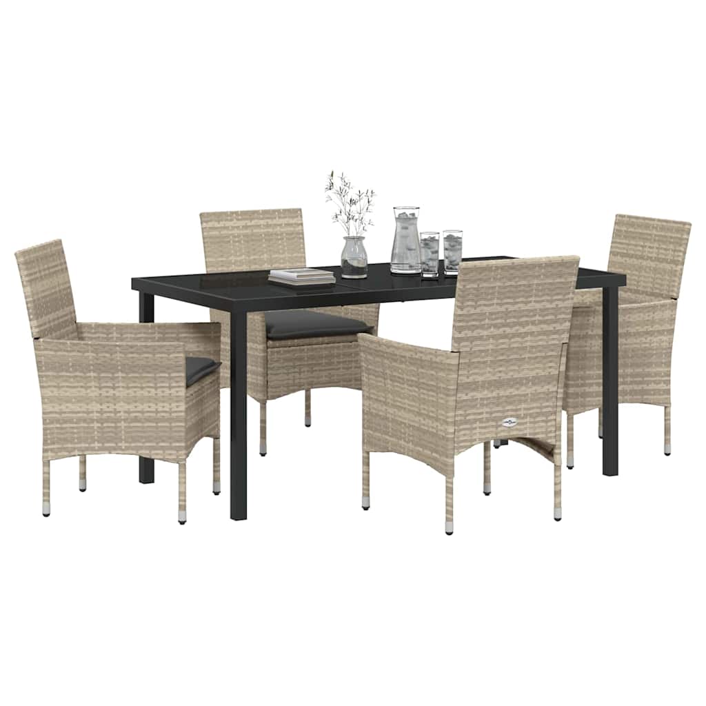 Set da Pranzo per Giardino 5 pz Grigio chiaro polyrattan