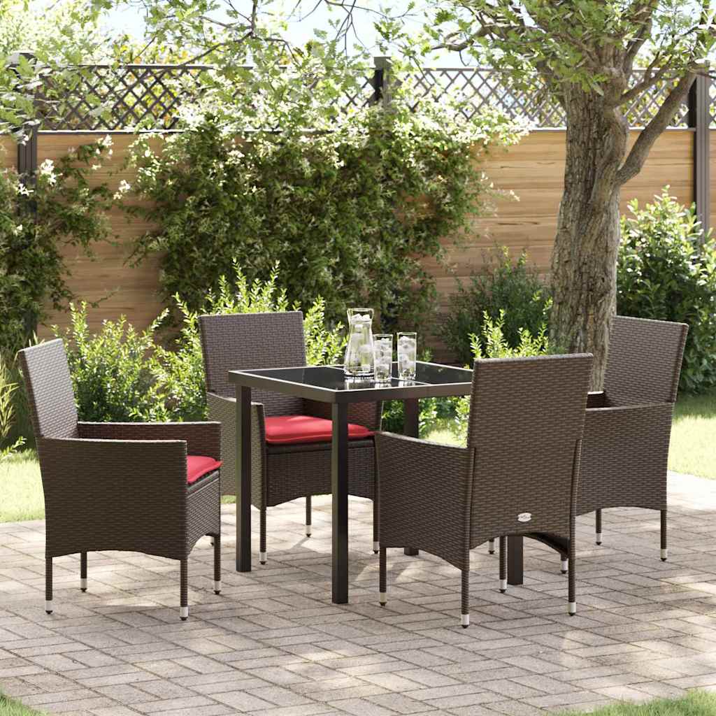 Set di tavolo e sedie 5 pz Marrone e Rosso Rattan in PE