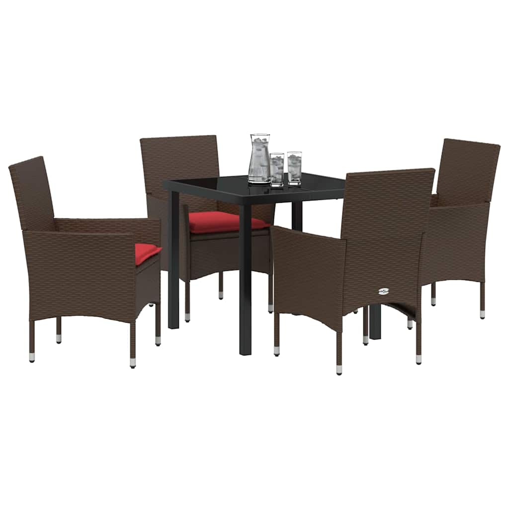 Set di tavolo e sedie 5 pz Marrone e Rosso Rattan in PE