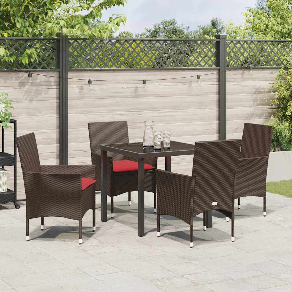Set di tavolo e sedie 5 pz Marrone e Rosso Rattan in PE