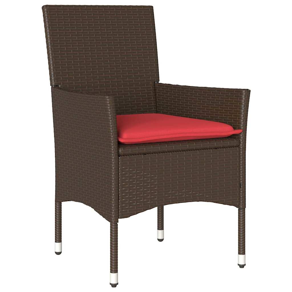 Set di tavolo e sedie 5 pz Marrone e Rosso Rattan in PE