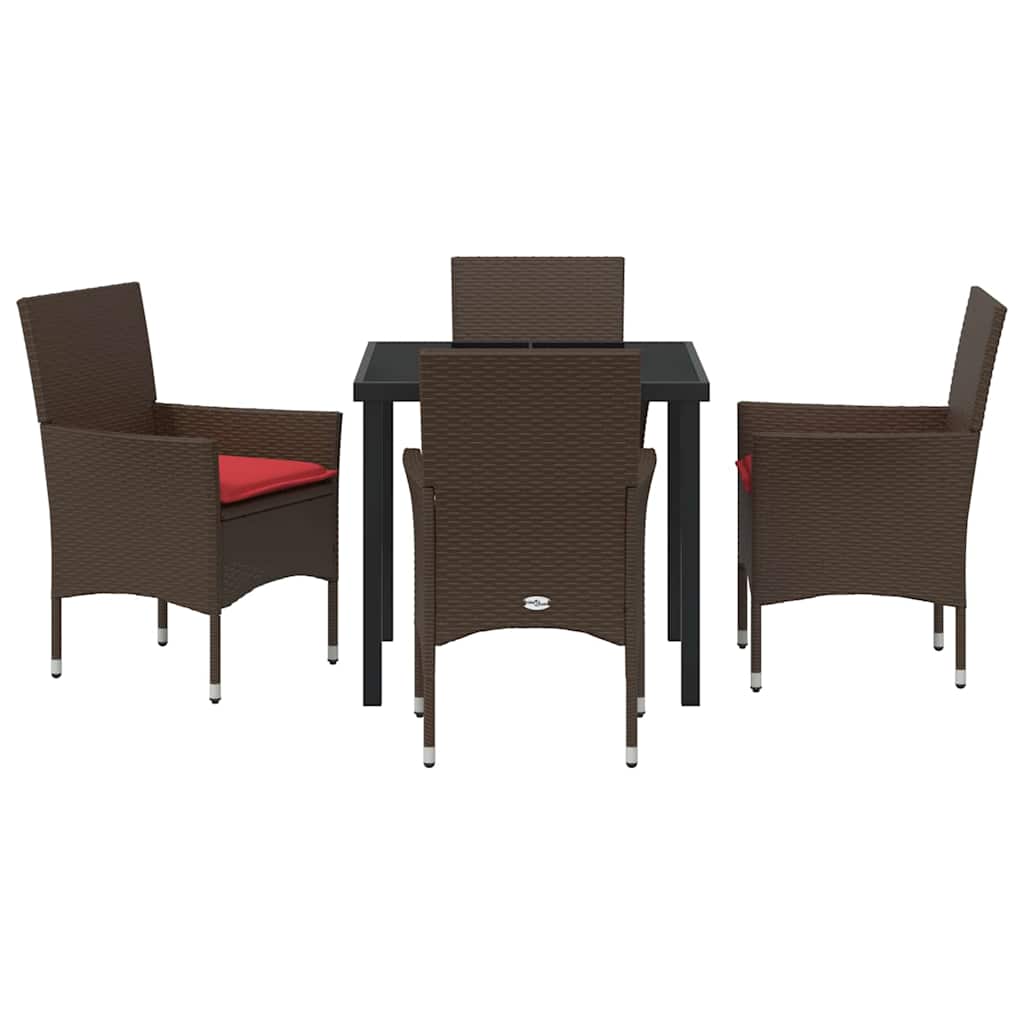 Set di tavolo e sedie 5 pz Marrone e Rosso Rattan in PE