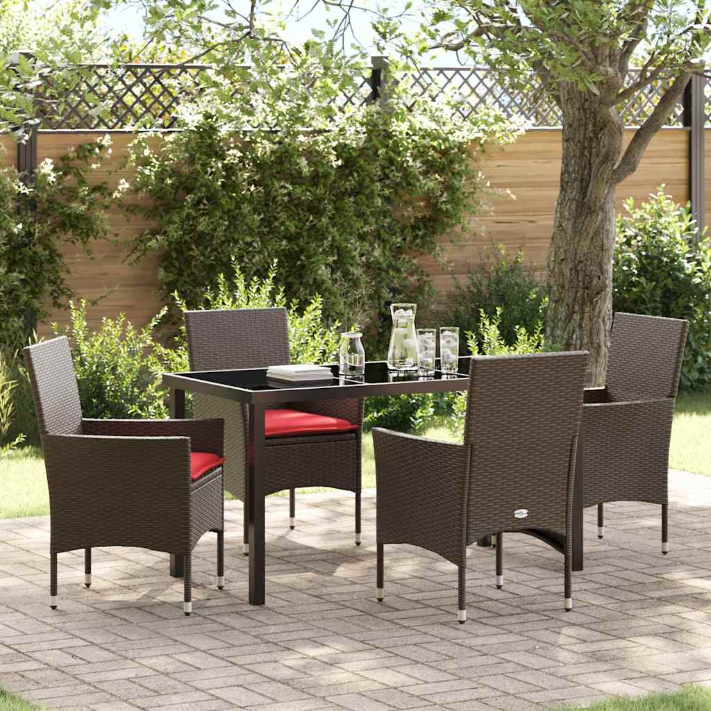 Set di tavolo e sedie 5 pz Marrone e Rosso Rattan in PE