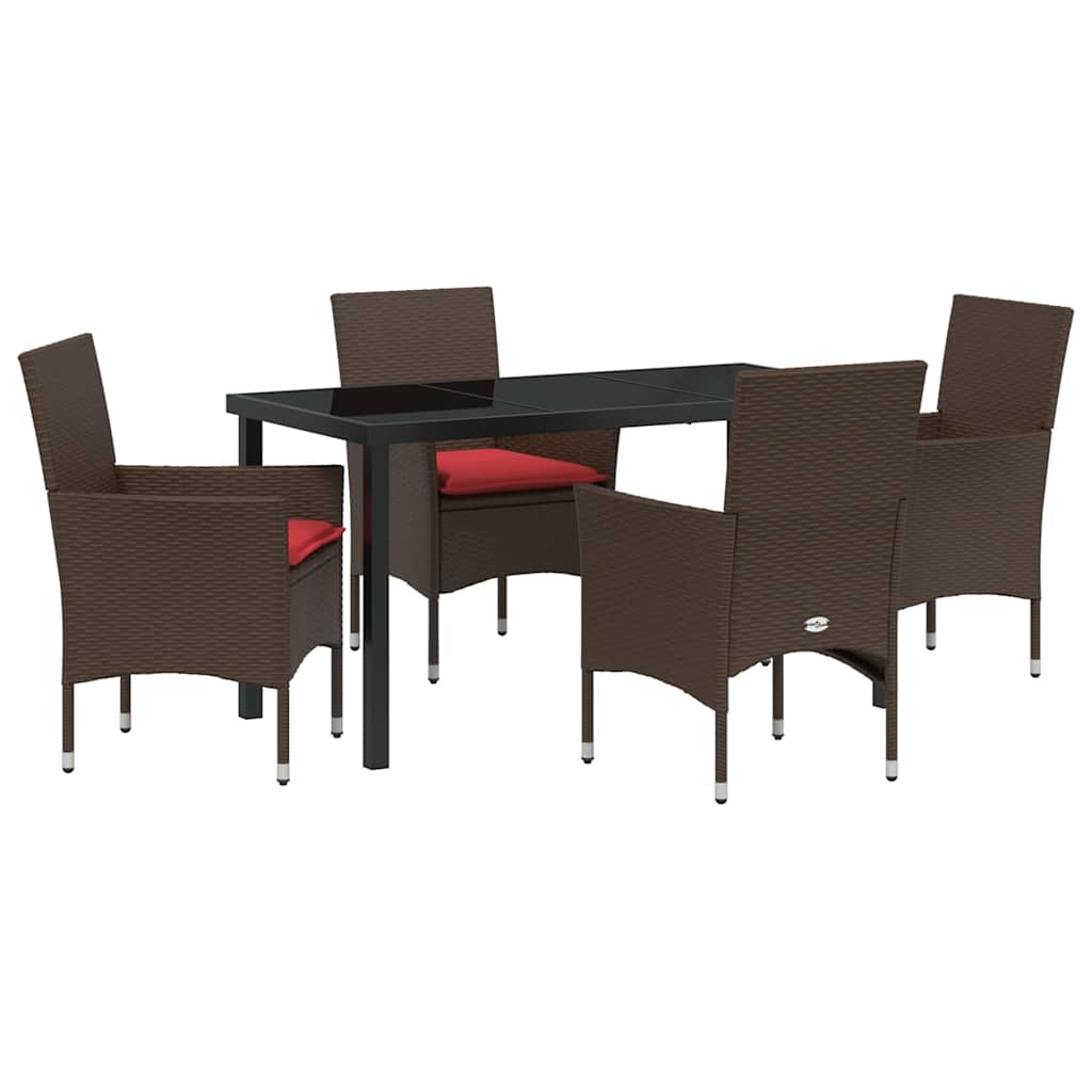Set di tavolo e sedie 5 pz Marrone e Rosso Rattan in PE