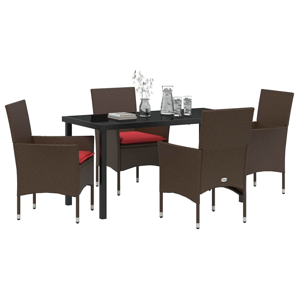 Set di tavolo e sedie 5 pz Marrone e Rosso Rattan in PE