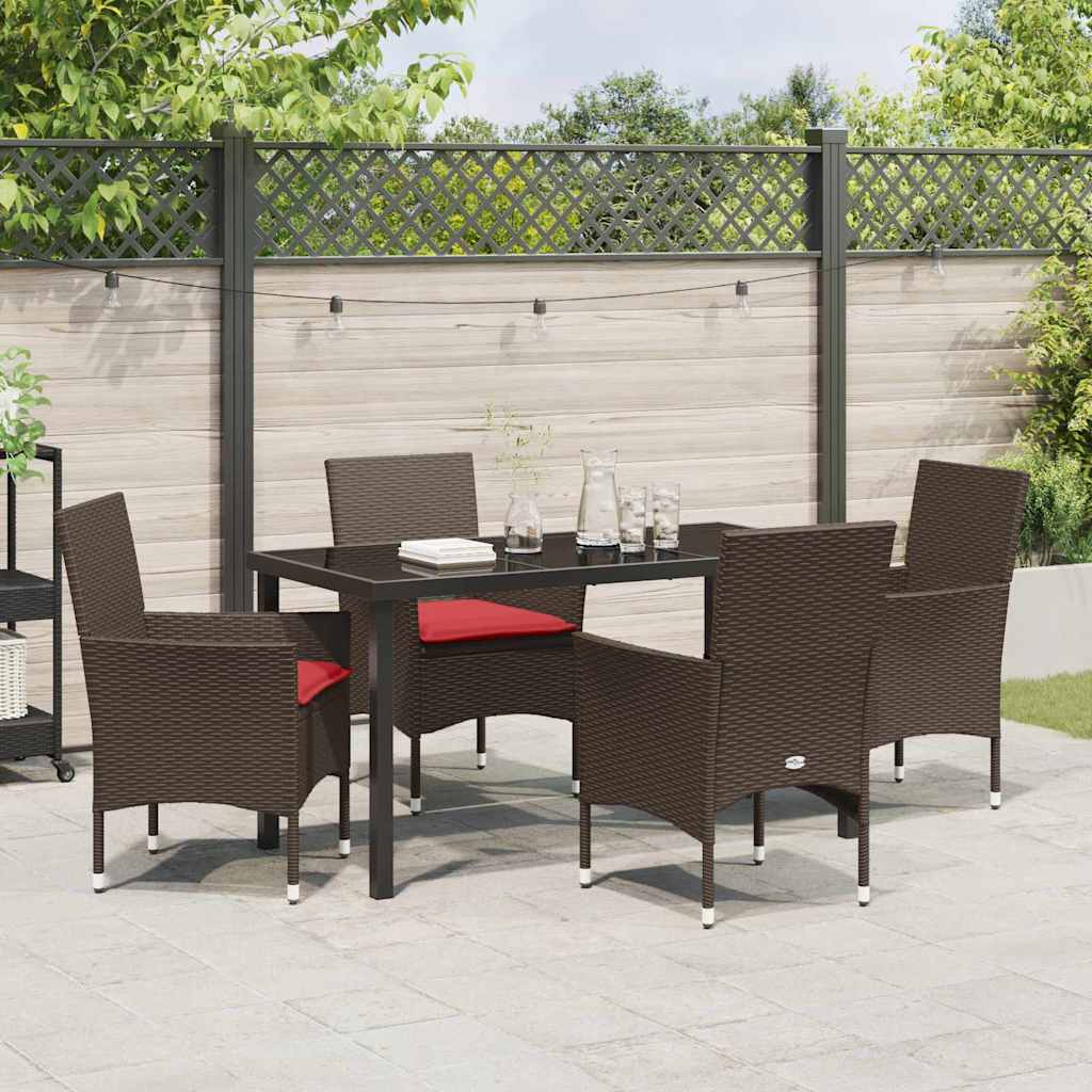 Set di tavolo e sedie 5 pz Marrone e Rosso Rattan in PE