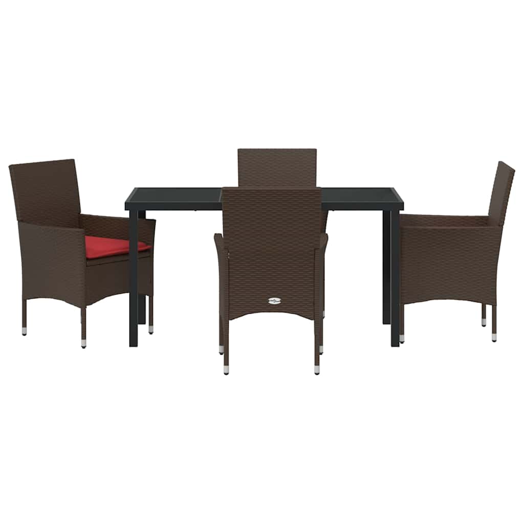 Set di tavolo e sedie 5 pz Marrone e Rosso Rattan in PE