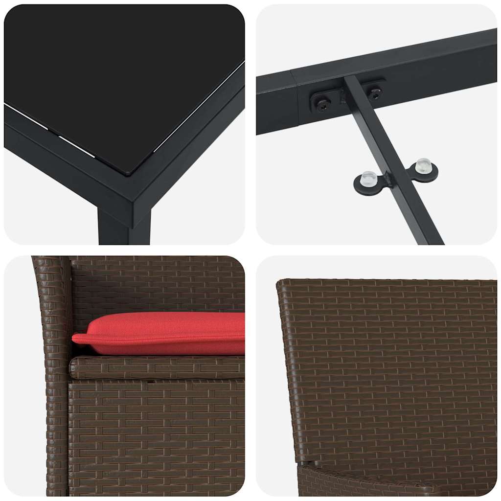 Set di tavolo e sedie 5 pz Marrone e Rosso Rattan in PE