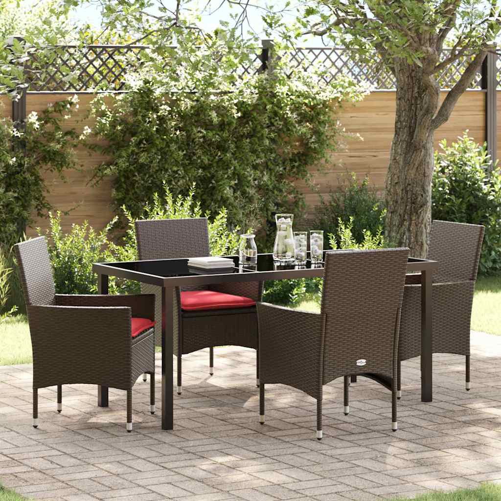 Set di tavolo e sedie 5 pz Marrone Rattan in PE