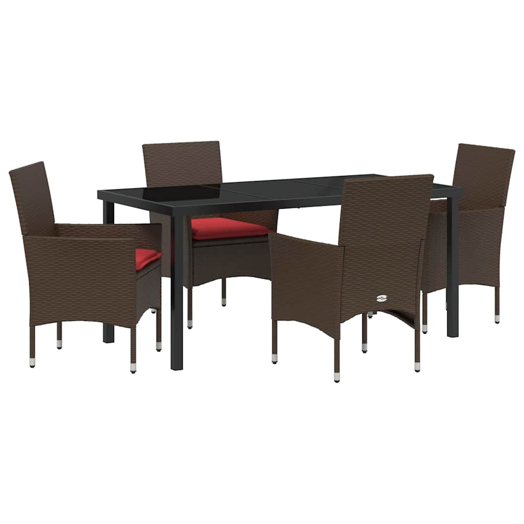 Set di tavolo e sedie 5 pz Marrone Rattan in PE