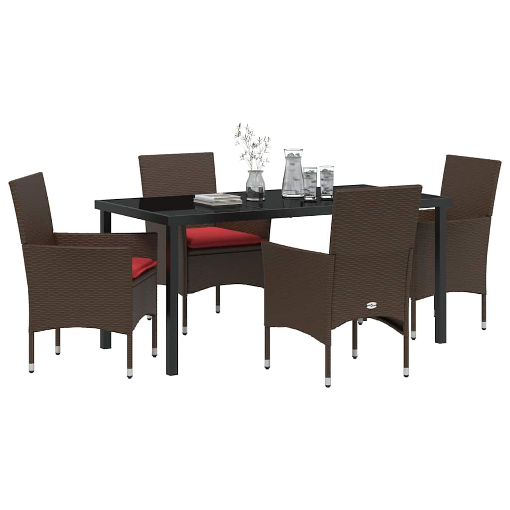Set di tavolo e sedie 5 pz Marrone Rattan in PE