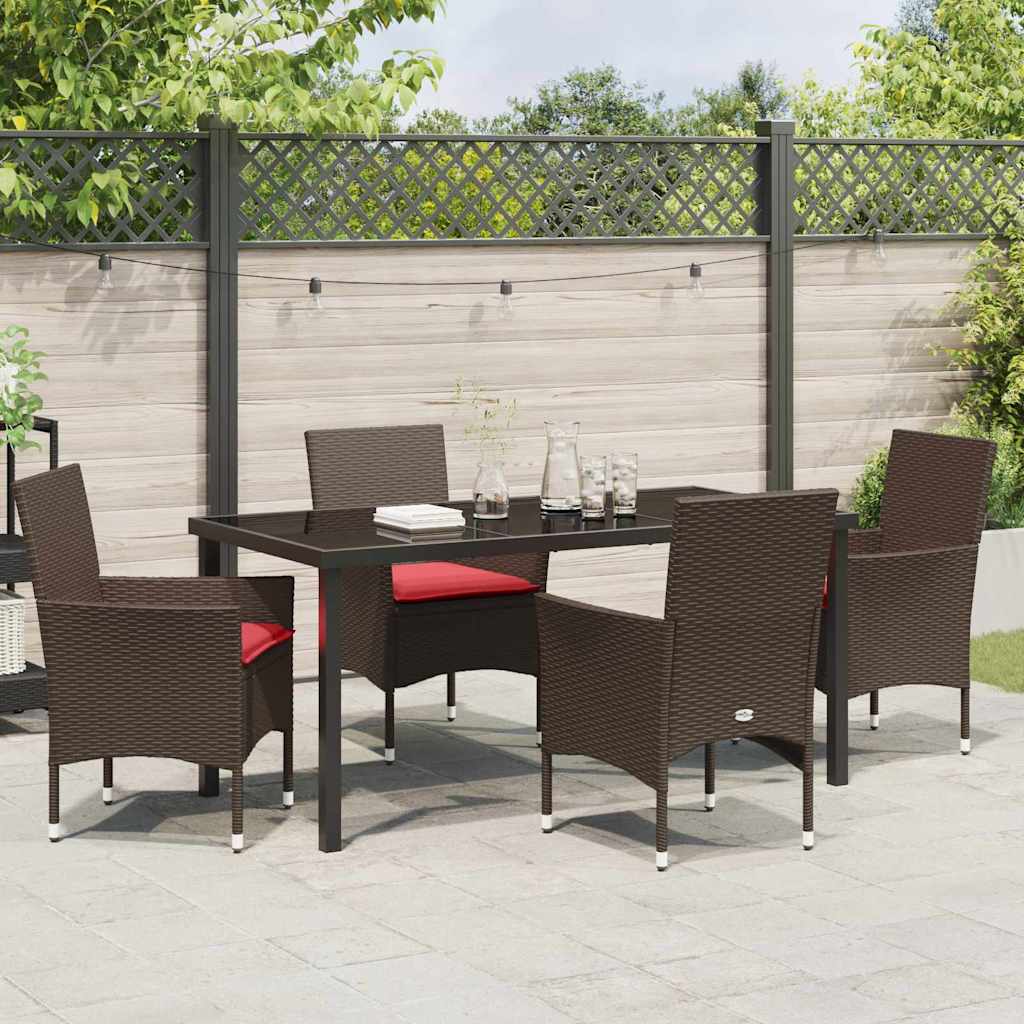 Set di tavolo e sedie 5 pz Marrone Rattan in PE