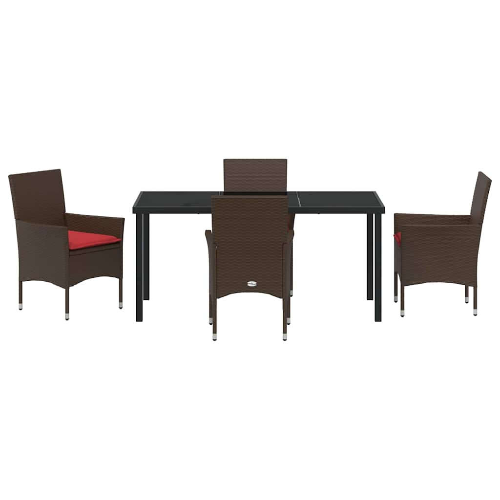 Set di tavolo e sedie 5 pz Marrone Rattan in PE
