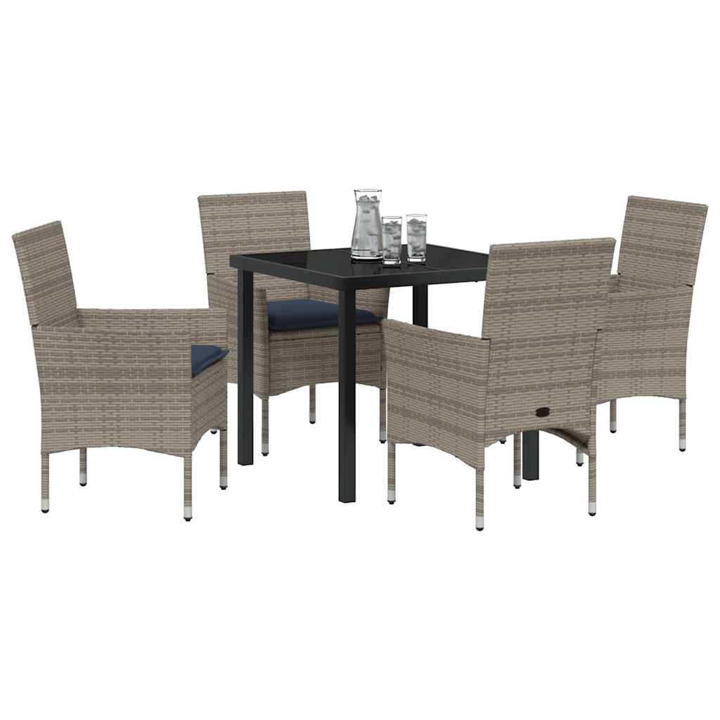 Set di tavolo e sedie 5 pz Grigio e Blu Navy Rattan in PE