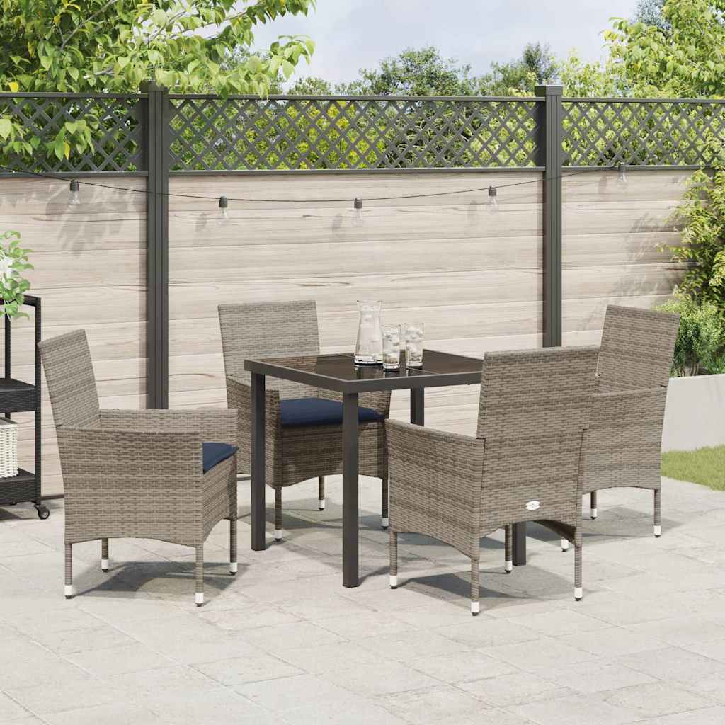 Set di tavolo e sedie 5 pz Grigio e Blu Navy Rattan in PE