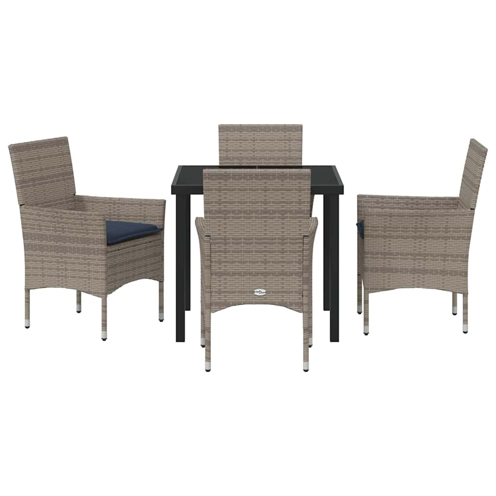 Set di tavolo e sedie 5 pz Grigio e Blu Navy Rattan in PE