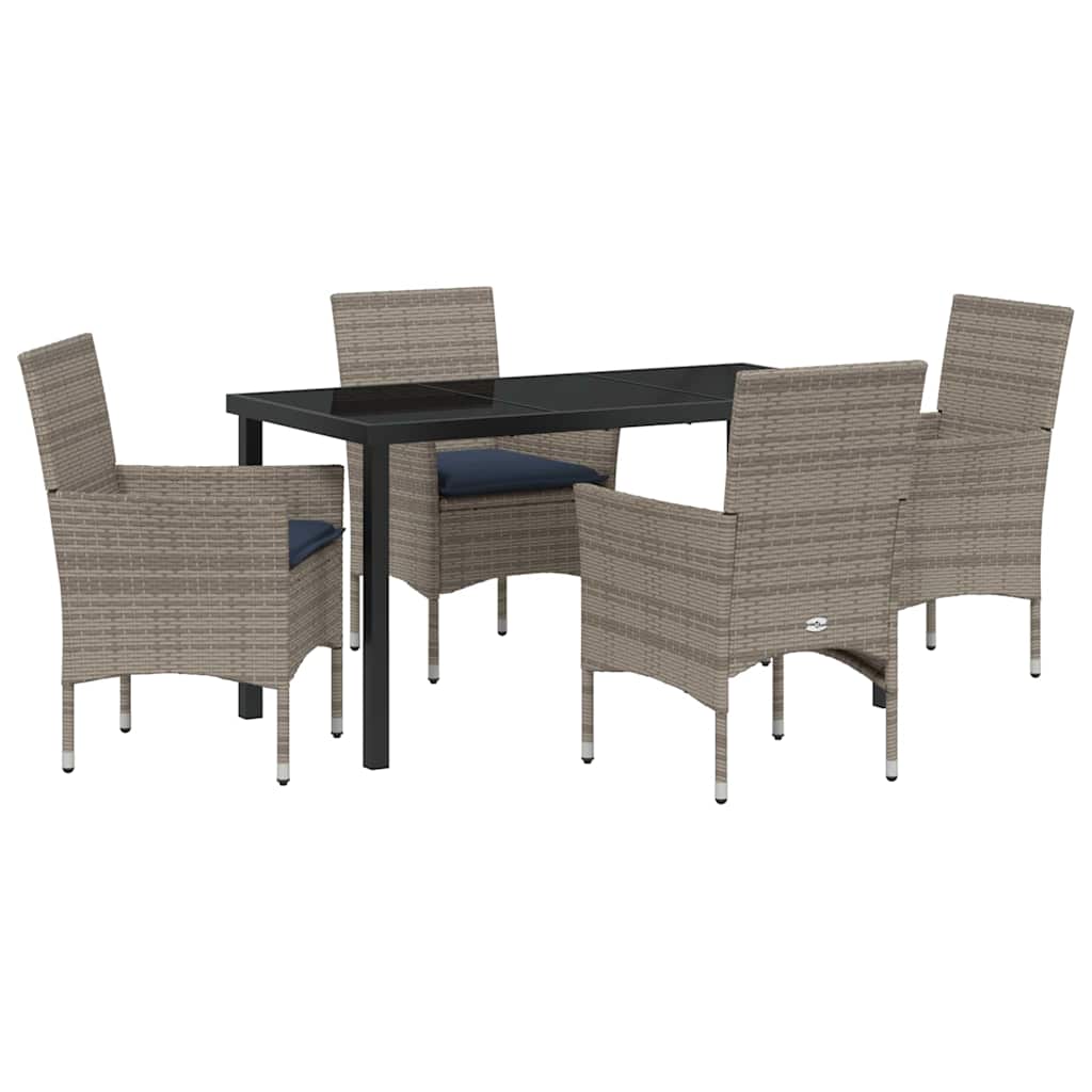 Set di tavolo e sedie 5 pz Grigio Rattan in PE