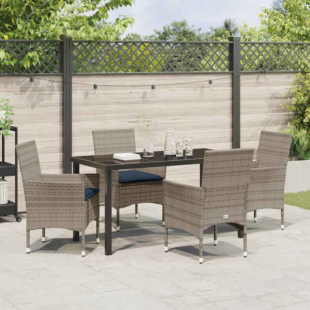 Set di tavolo e sedie 5 pz Grigio Rattan in PE