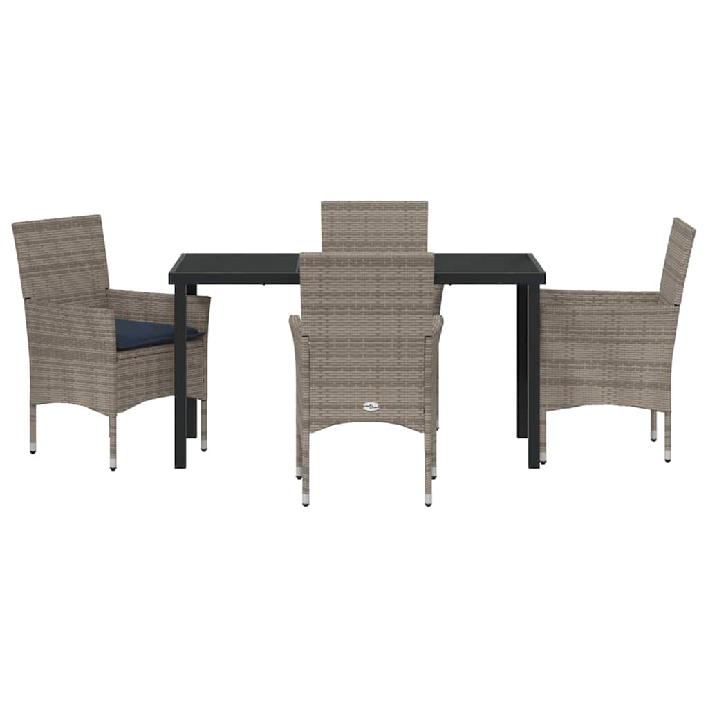Set di tavolo e sedie 5 pz Grigio Rattan in PE