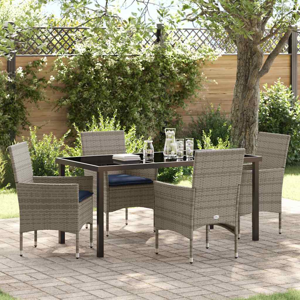Set di tavolo e sedie 5 pz Grigio e Blu Navy Rattan in PE
