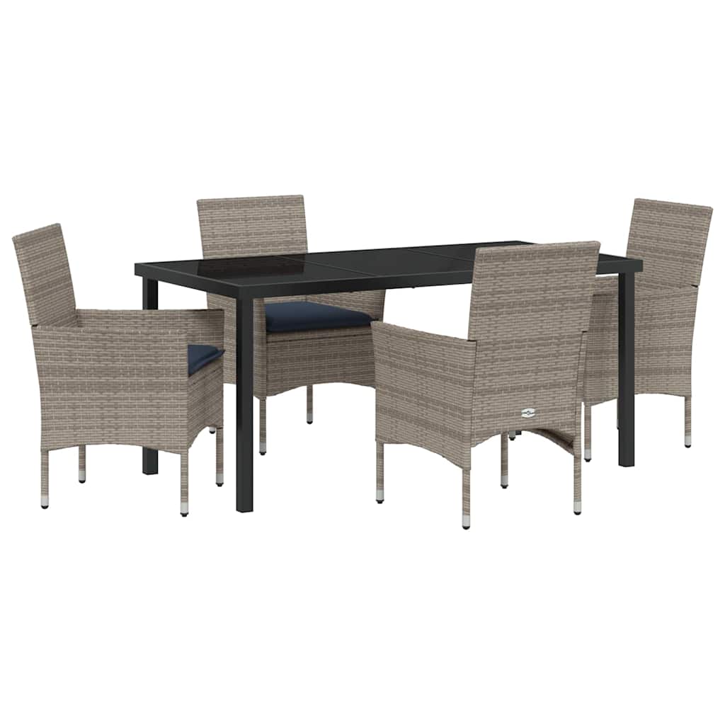 Set di tavolo e sedie 5 pz Grigio e Blu Navy Rattan in PE