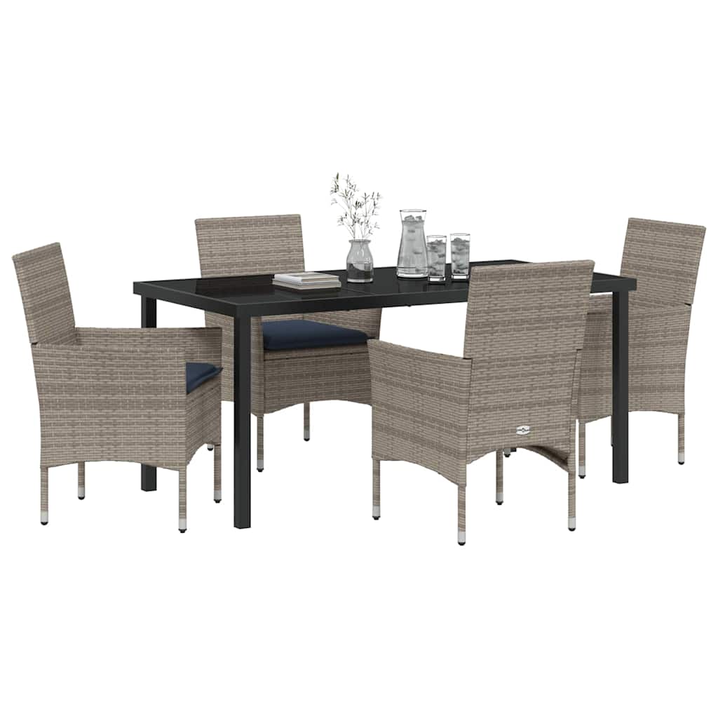 Set di tavolo e sedie 5 pz Grigio e Blu Navy Rattan in PE