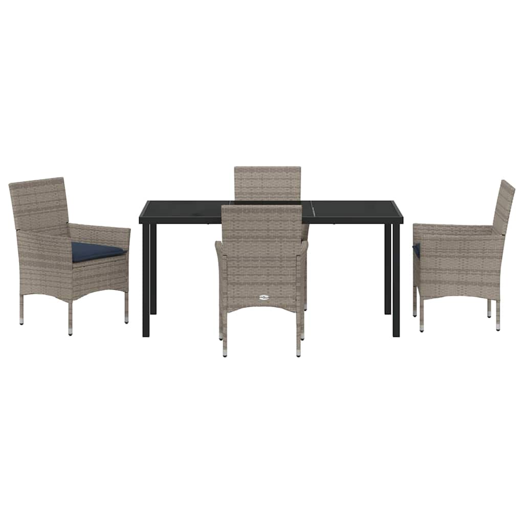 Set di tavolo e sedie 5 pz Grigio e Blu Navy Rattan in PE