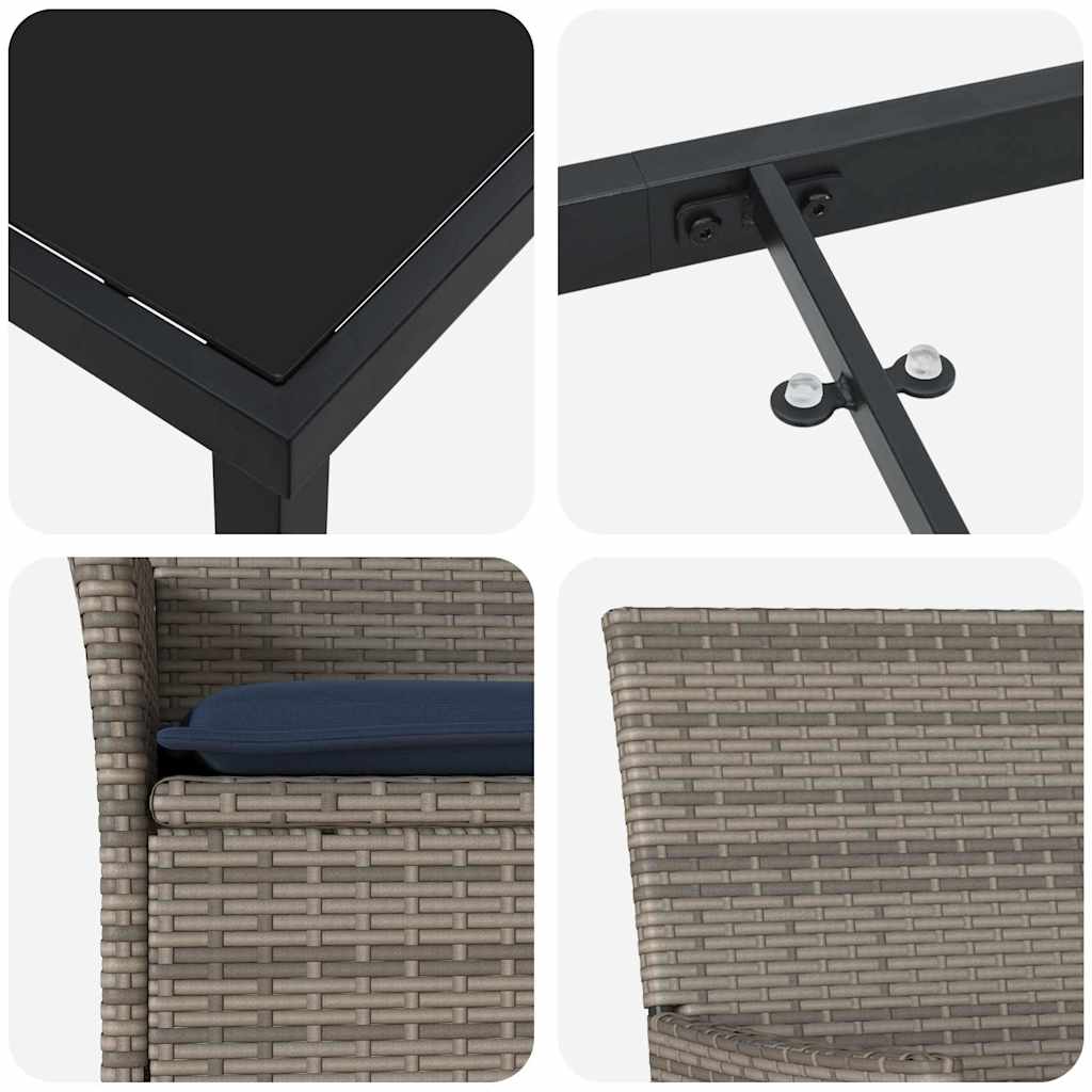 Set di tavolo e sedie 5 pz Grigio e Blu Navy Rattan in PE