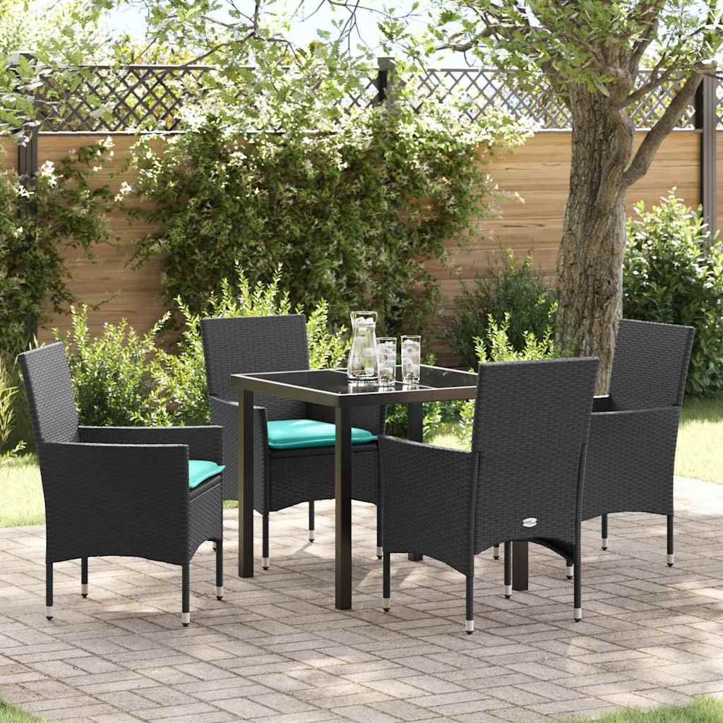 Set di tavolo e sedie 5 pz Nero Rattan in PE