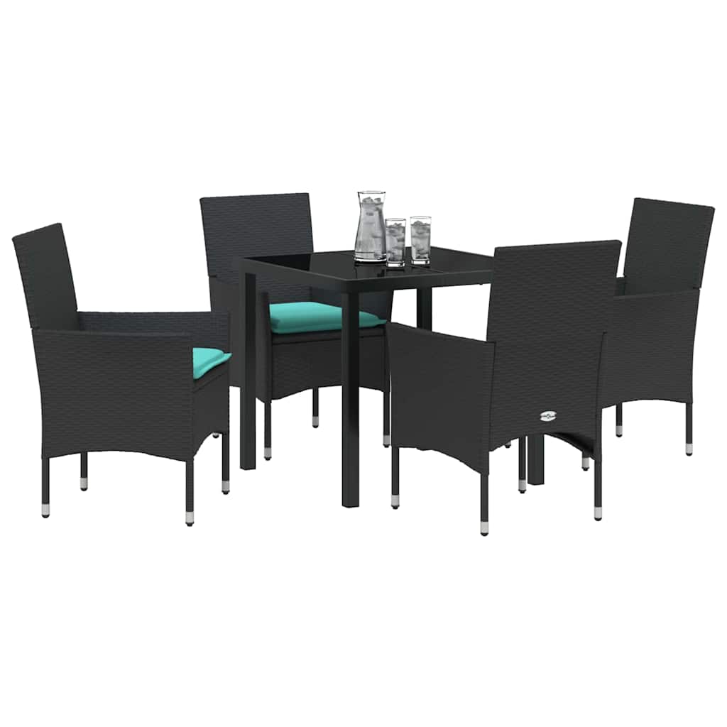 Set di tavolo e sedie 5 pz Nero Rattan in PE