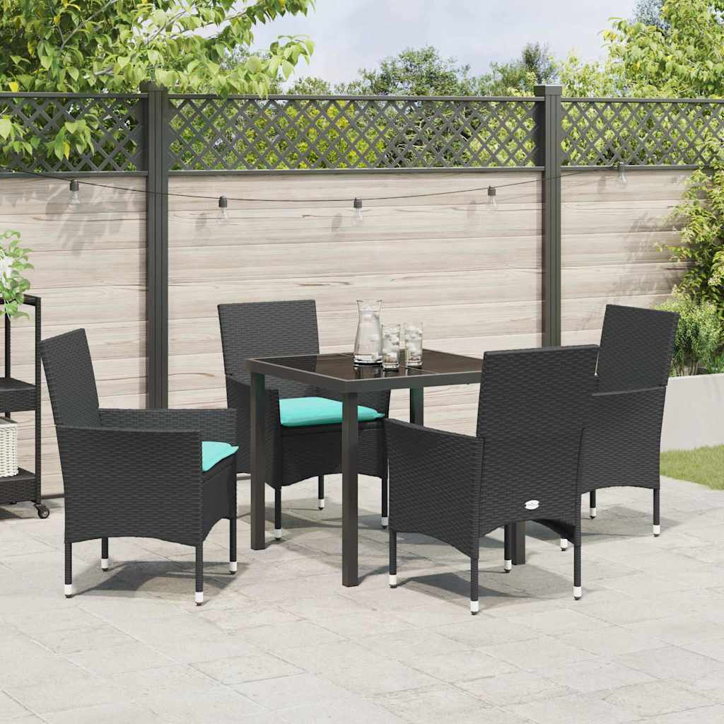 Set di tavolo e sedie 5 pz Nero Rattan in PE