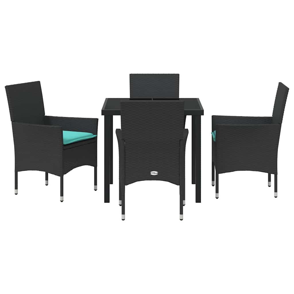 Set di tavolo e sedie 5 pz Nero Rattan in PE