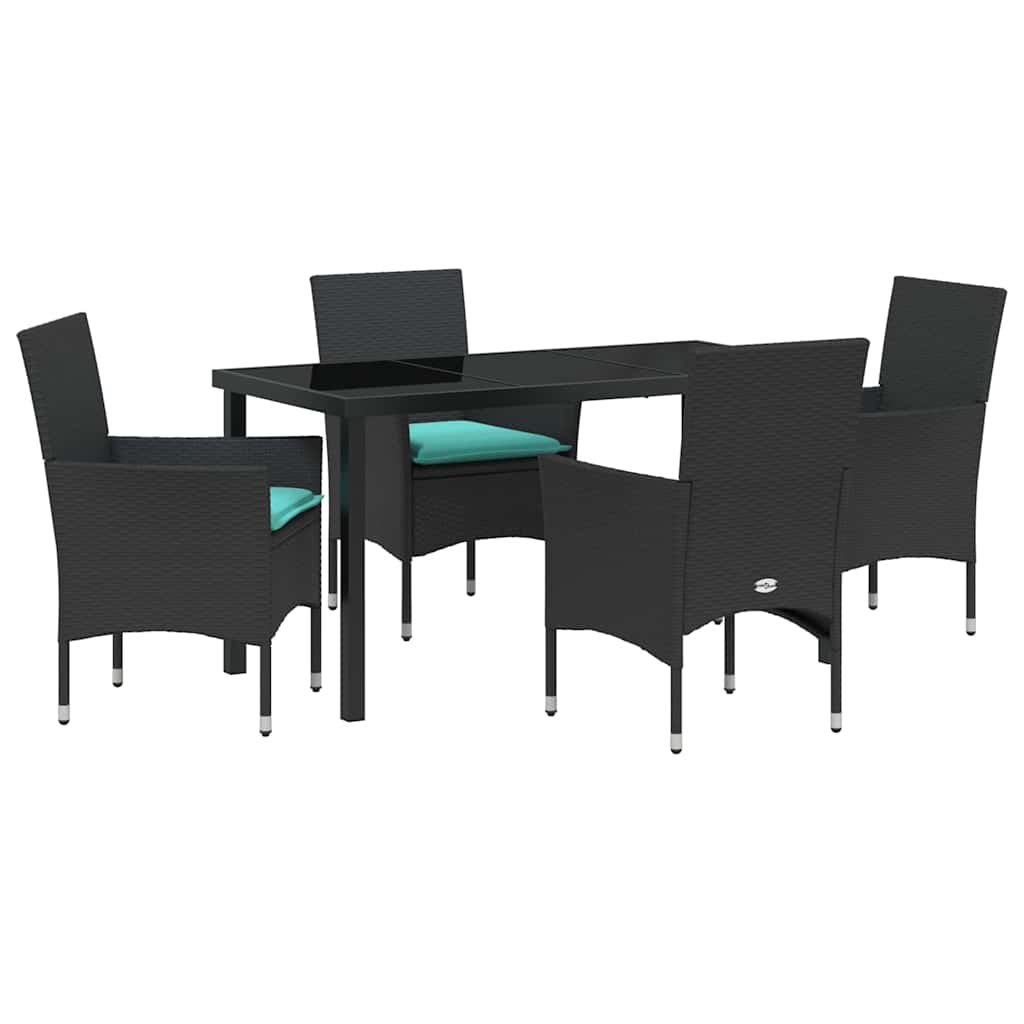 Set di tavolo e sedie 5 pz Nero Rattan in PE