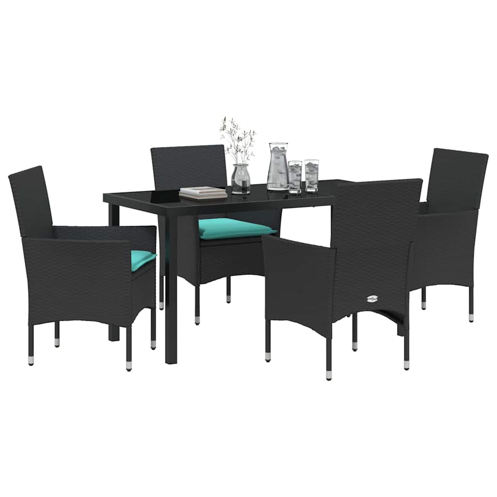 Set di tavolo e sedie 5 pz Nero Rattan in PE