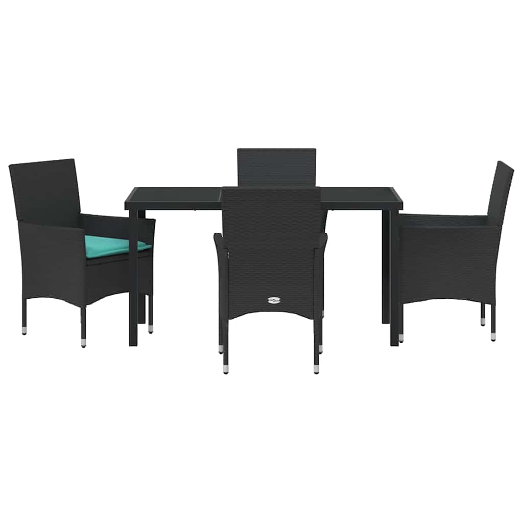 Set di tavolo e sedie 5 pz Nero Rattan in PE