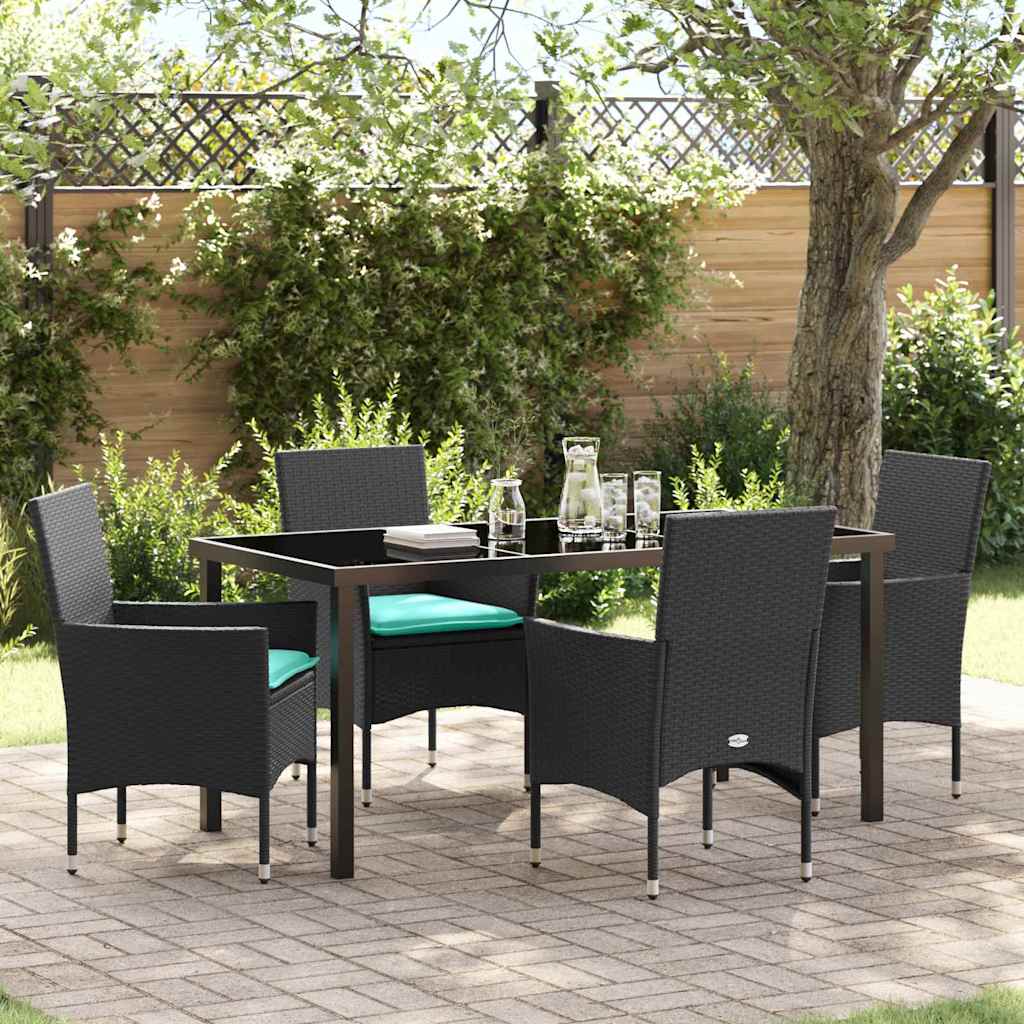 Set di tavolo e sedie 5 pz Nero Rattan in PE