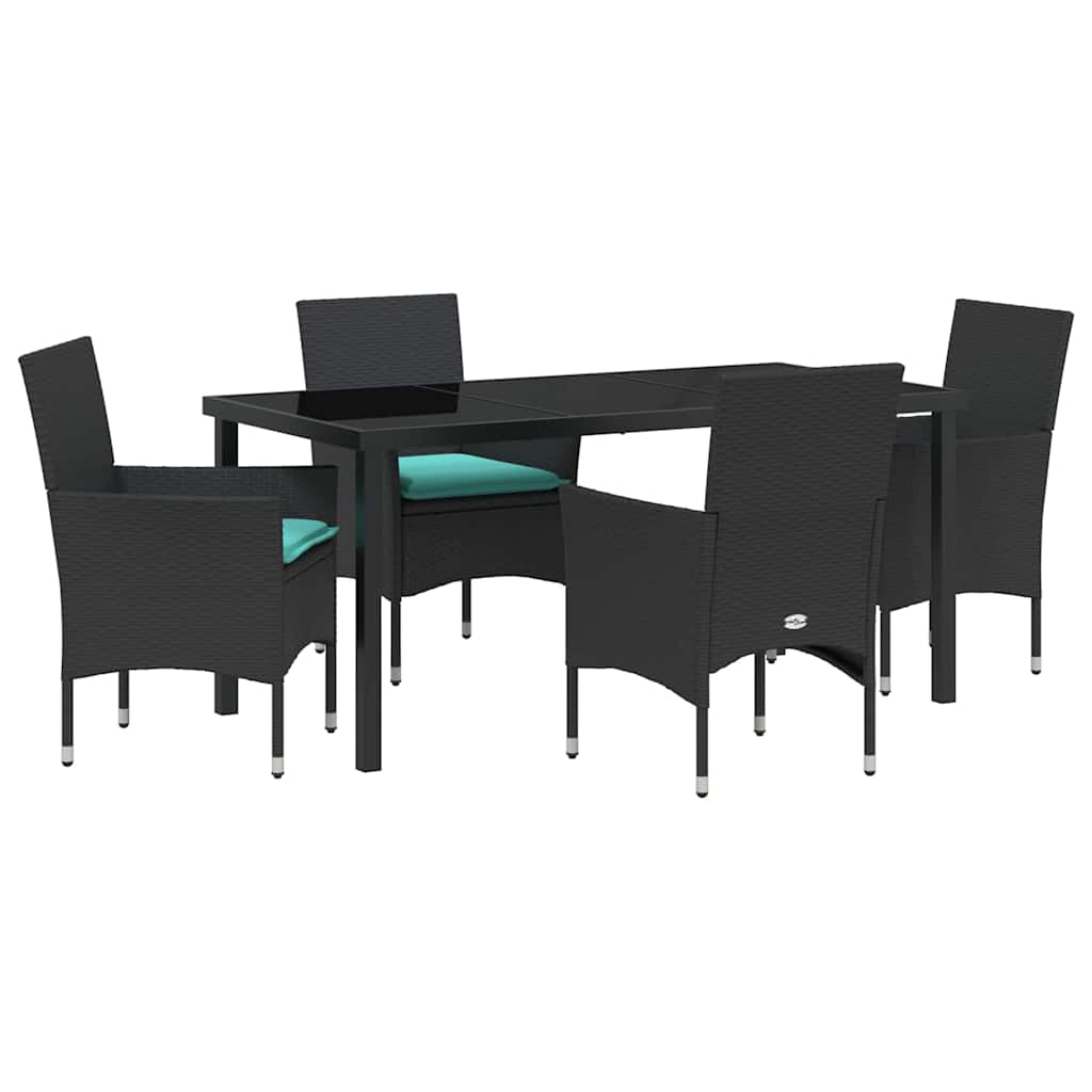 Set di tavolo e sedie 5 pz Nero Rattan in PE