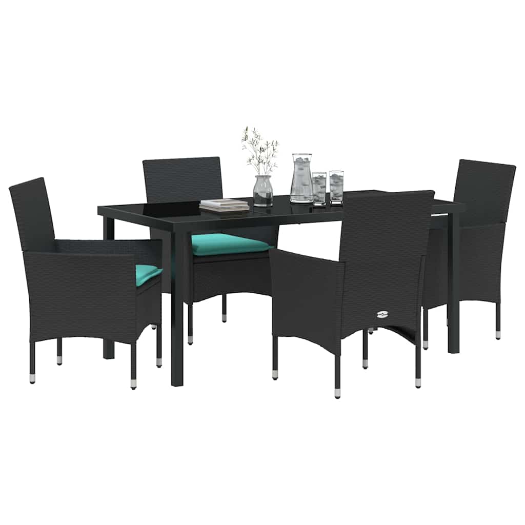 Set di tavolo e sedie 5 pz Nero Rattan in PE