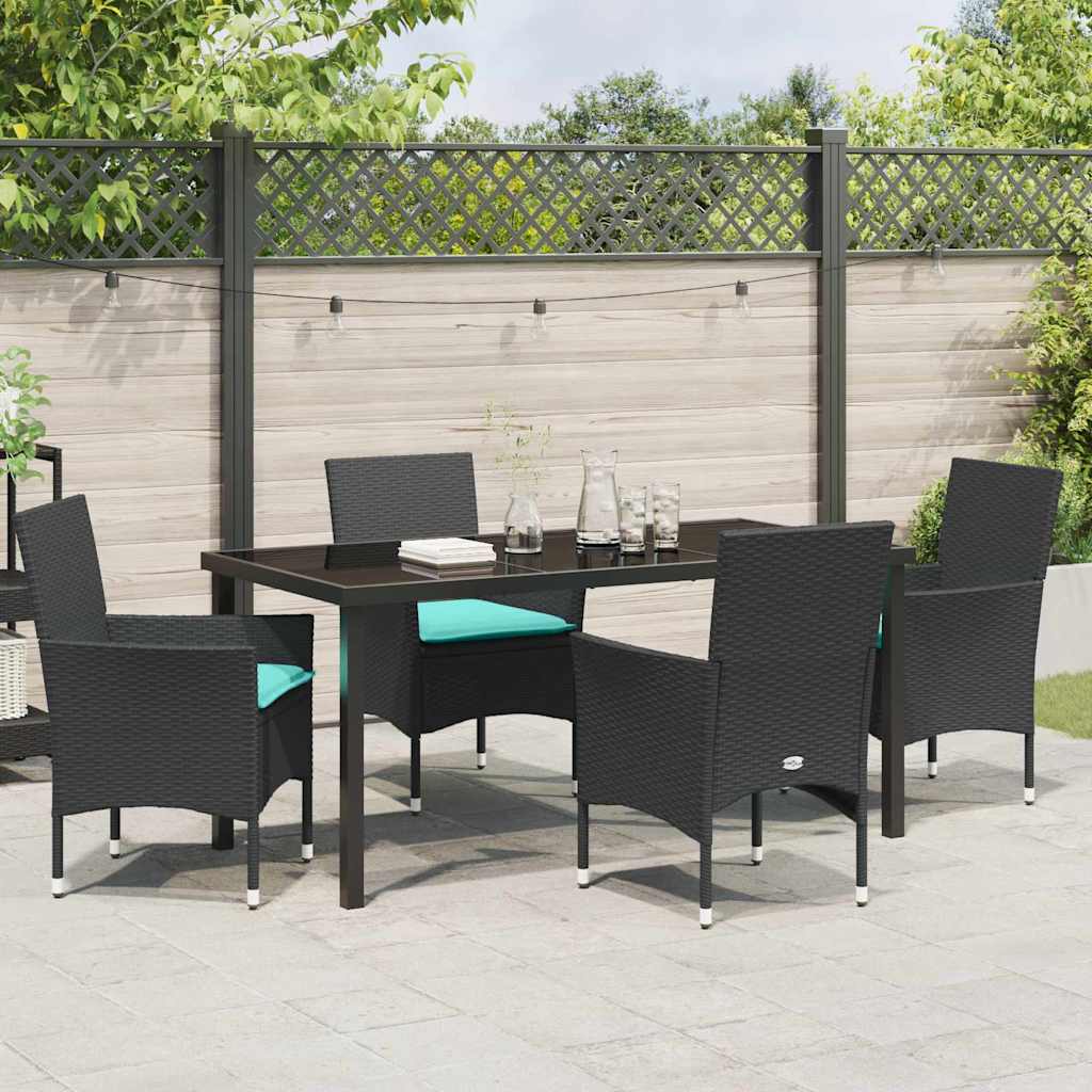 Set di tavolo e sedie 5 pz Nero Rattan in PE