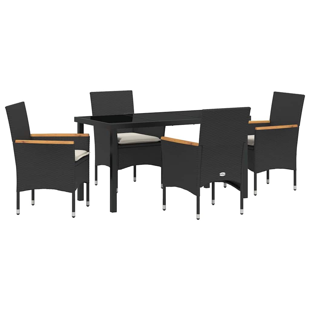Set da Pranzo per Giardino 5 pz Nero polyrattan