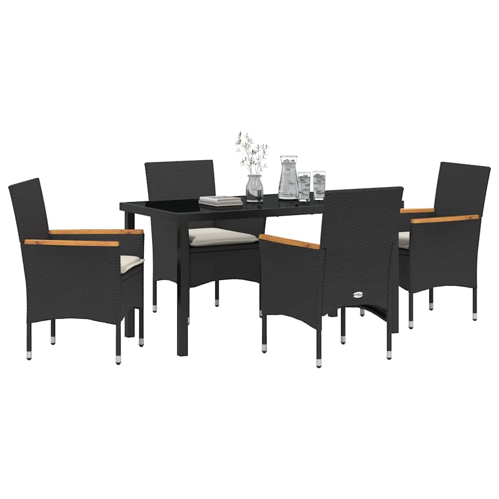 Set da Pranzo per Giardino 5 pz Nero polyrattan