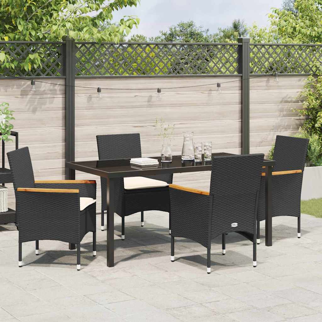 Set da Pranzo per Giardino 5 pz Nero polyrattan