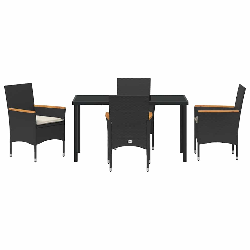 Set da Pranzo per Giardino 5 pz Nero polyrattan