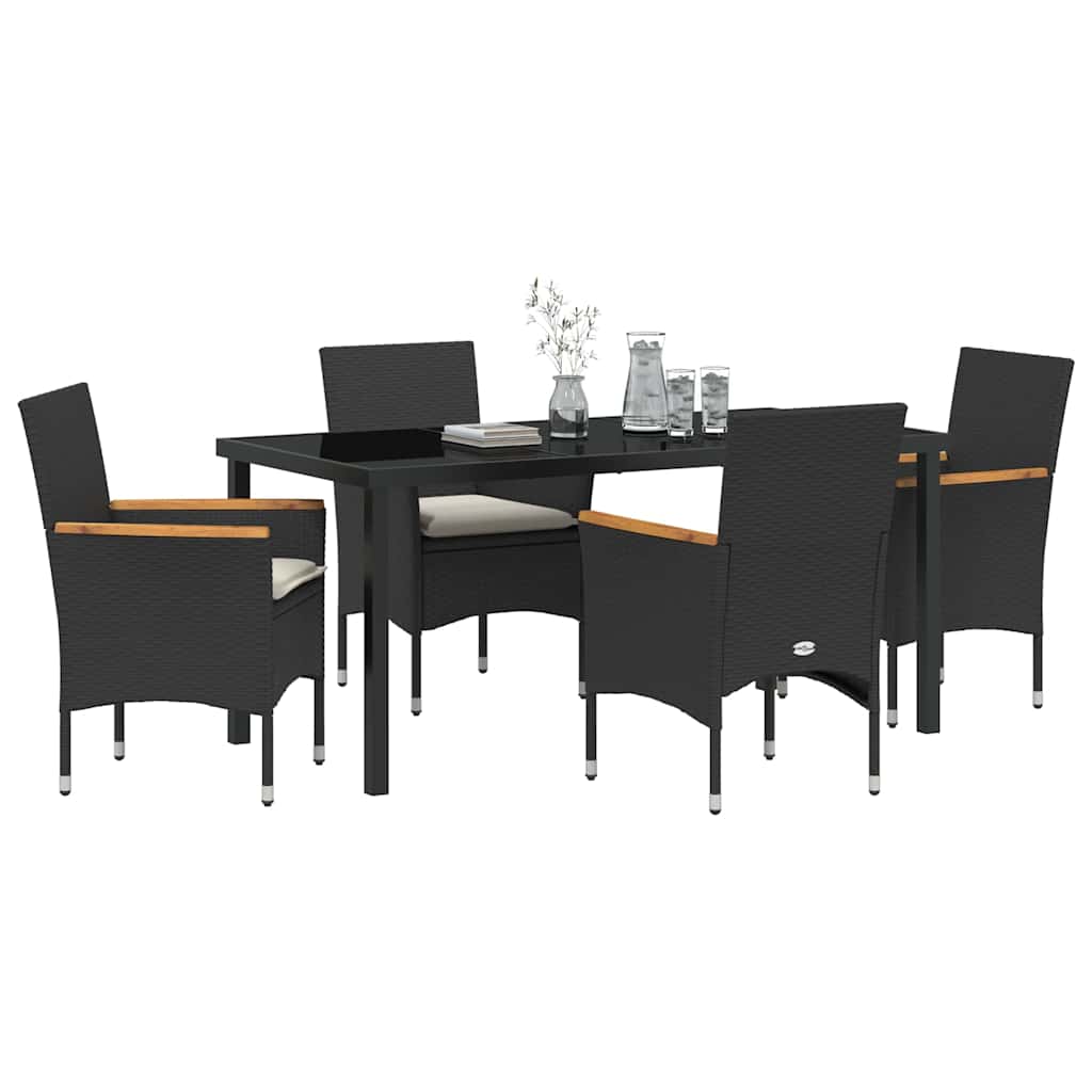 Set da Pranzo per Giardino 5 pz Nero polyrattan