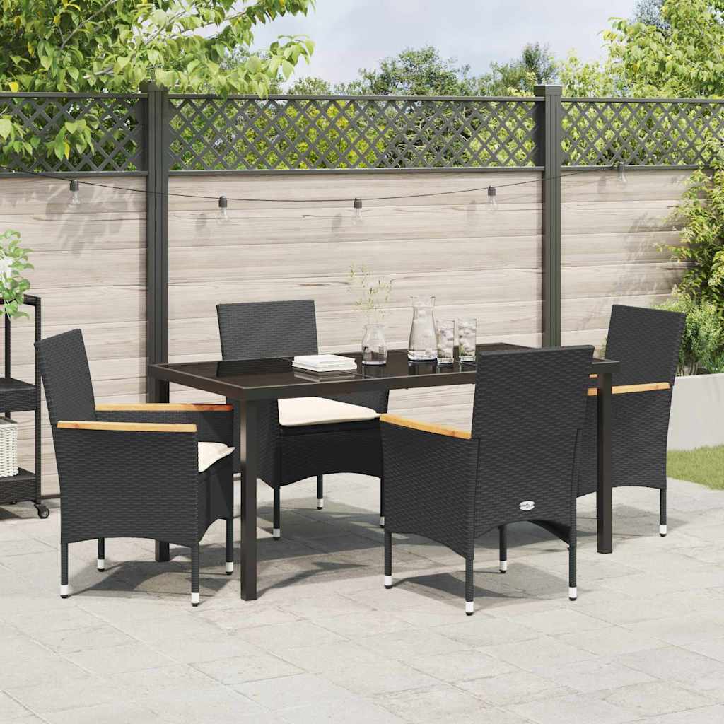 Set da Pranzo per Giardino 5 pz Nero polyrattan